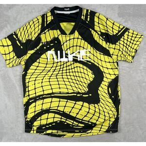 Nike Dri-Fit Mens XL Soccer Football Jersey Shirt Black Yellow Center Swoosh